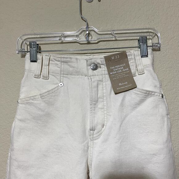MADEWELL Jeans Women Sz 23 White Perfect Vintage Wide Leg High Rise Snap Hem NWT - Picture 5 of 14